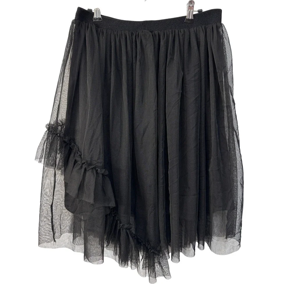 Tulle Skirt M/L with Asymmetric Ruffles Sheer Mesh Layers Grunge Chic
